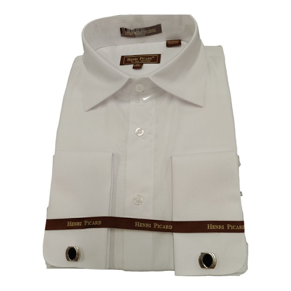 HENRI PICARD BY DON JONATHAN WHITE FRENCH CUFF DRESS SHIRT.